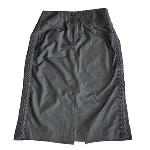 Magaschoni Navy Denim Pencil Skirt with Laced Up Sides